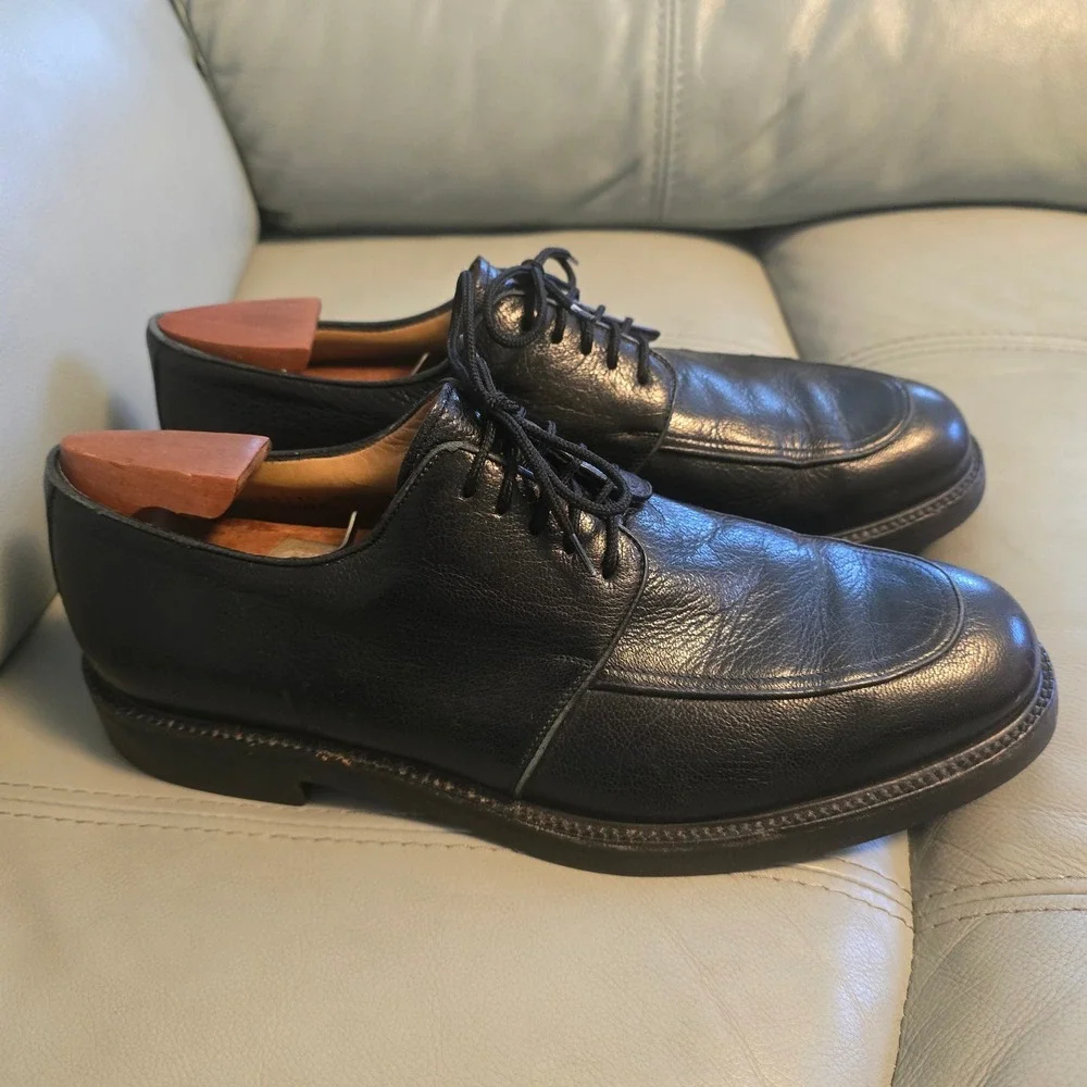 Bruno Magli Renzo Black Leather Apron Toe Derby Shoes Mens 10.5 M Made‎ in Italy
